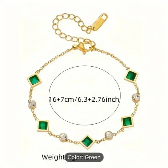 💛PLEASE BUNDLE💛 Golden Plated Bracelet w/ Green Square Gems & Zirconia accents - Picture 3 of 4